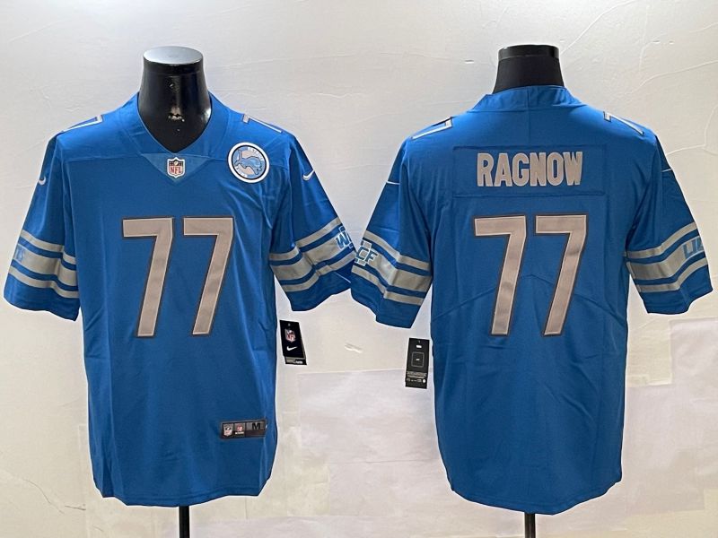 Men Detroit Lions 77 Ragnow Blue Second generation 2024 Nike Limited NFL Jersey style 2